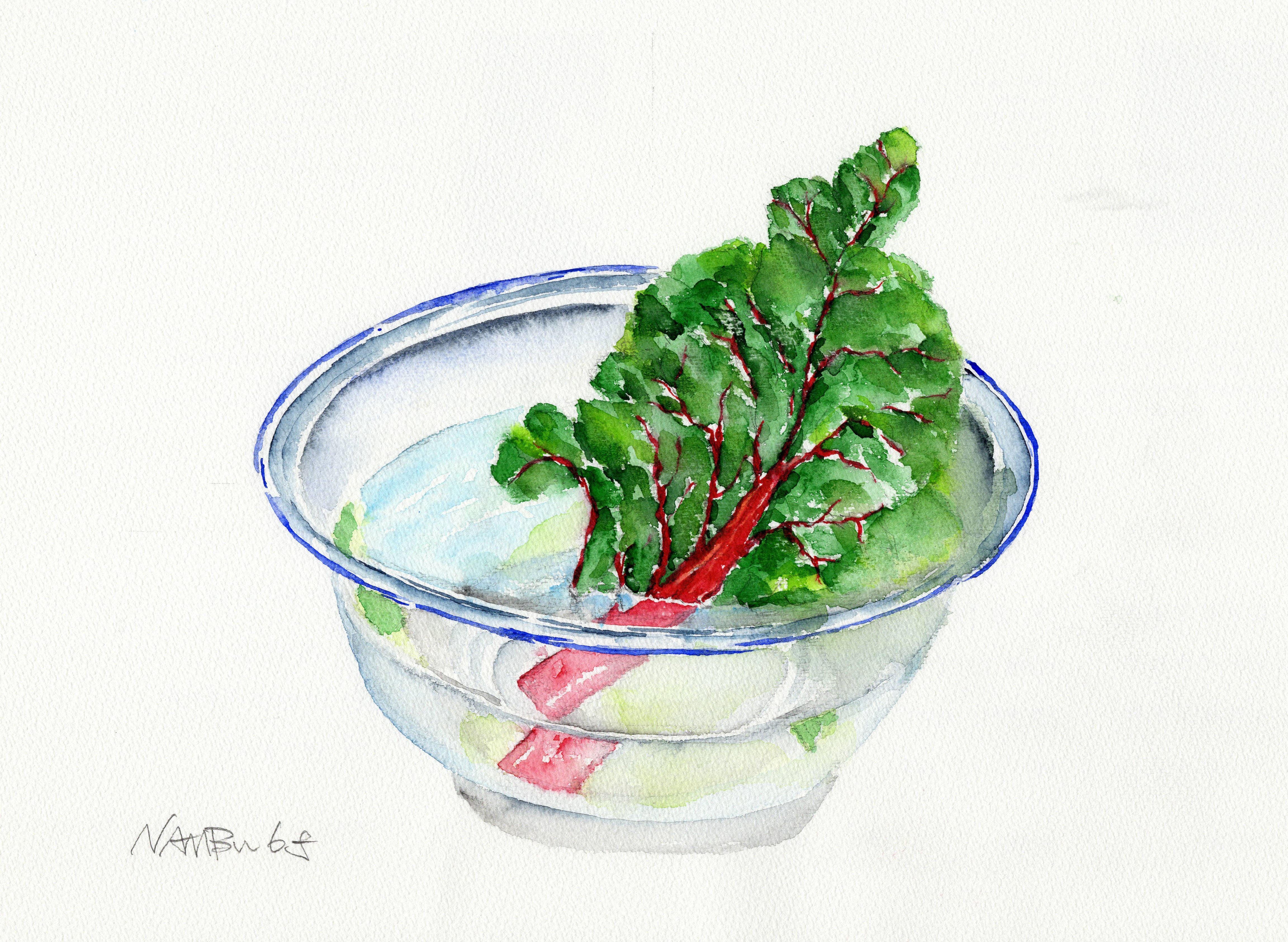 ガラス鉢の緑菜